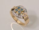 18K Gold Ring with Blue & White diamonds